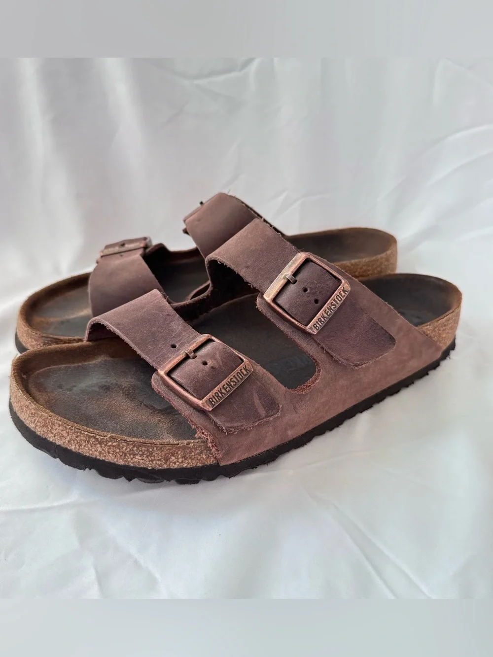 Birkenstock Arizona Sandals Habana Brown Oiled Leather Finish Sz 42 Outdoor EUC